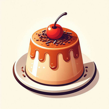 Cake with cherry on top. Vector illustration in cartoon style.のイラスト素材