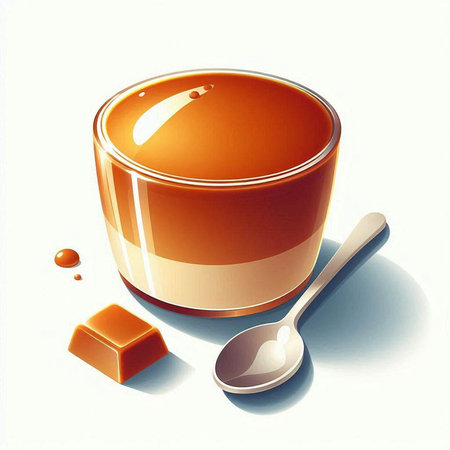 Illustration of a bowl with honey and a spoon on a white backgroundのイラスト素材