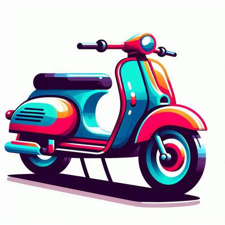 Vintage scooter on a white background. Colorful vector illustration.のイラスト素材