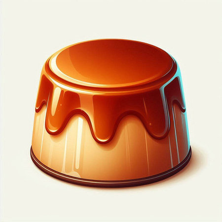 Illustration of a caramel pudding on a white background - 3d renderのイラスト素材