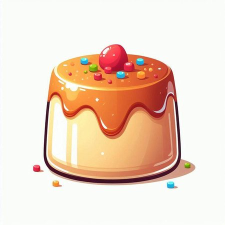 Illustration of a cake with a red cherry and sprinkles.のイラスト素材