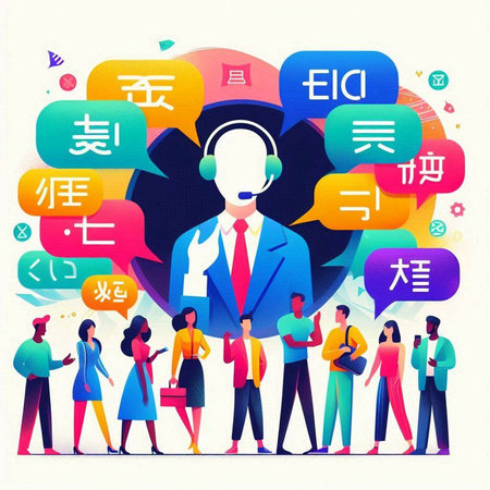 Customer service concept. Group of people with headset and speech bubbles.のイラスト素材