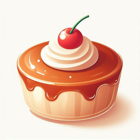 Illustration of a cupcake with cream and cherry on a white backgroundのイラスト素材