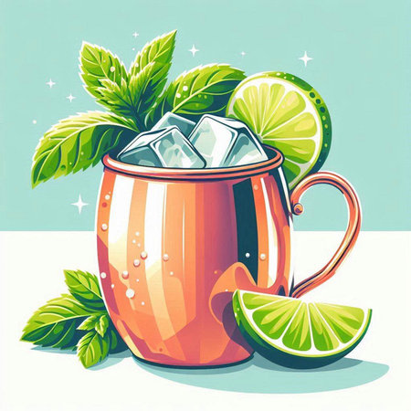 Mint tea with lime and ice in a mug. Vector illustration.のイラスト素材