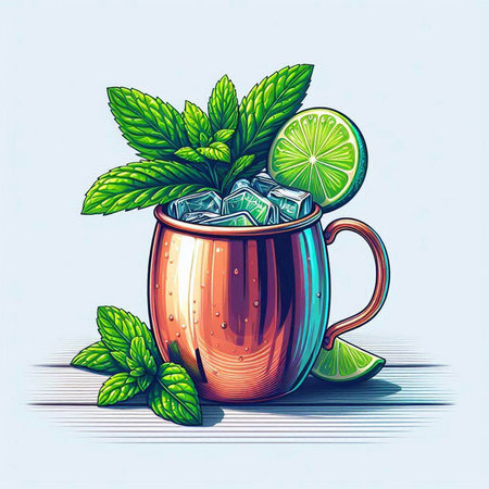 Mojito cocktail with lime and mint. Vector illustration in retro style.のイラスト素材