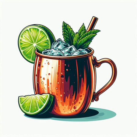 Mulled wine with lime, mint and ice. Vector illustrationのイラスト素材