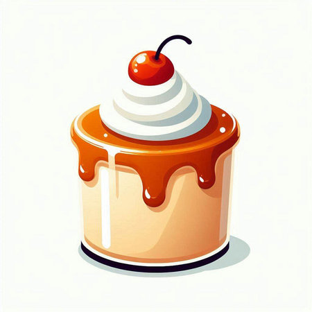 Cupcake with cream and cherry on top. Vector illustration.のイラスト素材