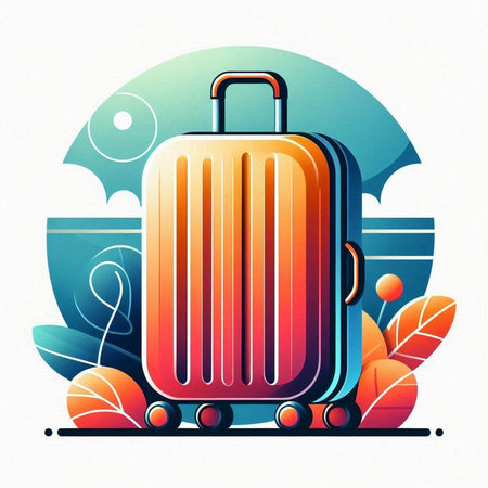 Suitcase on the background of the landscape. Vector illustration.のイラスト素材