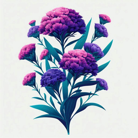 Beautiful bouquet of purple flowers on white background. Vector illustration.のイラスト素材