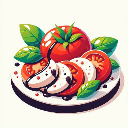 Tomato salad with mozzarella and basil. Vector illustration.のイラスト素材