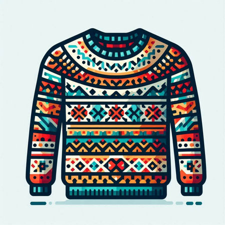 Vector illustration of knitted sweater with ethnic ornaments. Colorful winter clothing.のイラスト素材