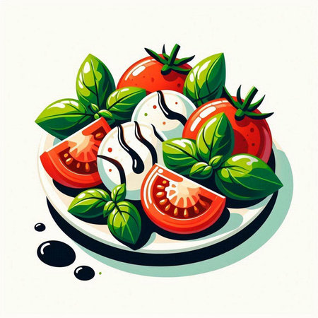 Caprese salad with tomato, mozzarella and basil leavesのイラスト素材