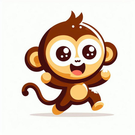 Cute cartoon monkey running isolated on white background. Vector illustration.のイラスト素材