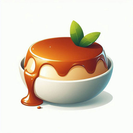 Illustration of a chocolate pudding with caramel on a white background.のイラスト素材
