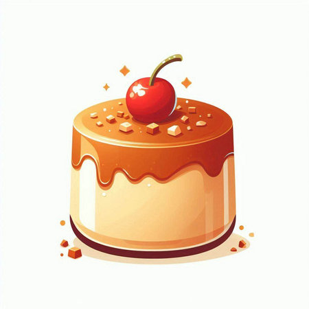 Cake with cherry isolated on a white background. Vector illustration.のイラスト素材