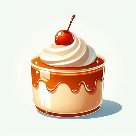 Cupcake with cream and cherry on top. Vector illustration.のイラスト素材