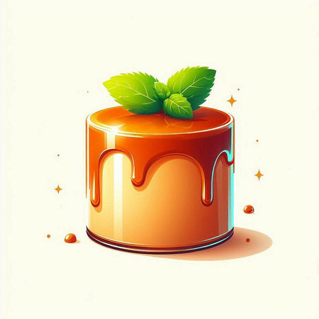 Piece of caramel cake with mint on white background. Vector illustration.のイラスト素材