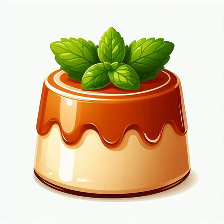 Illustration of a Chocolate Pudding with mint on a white backgroundのイラスト素材