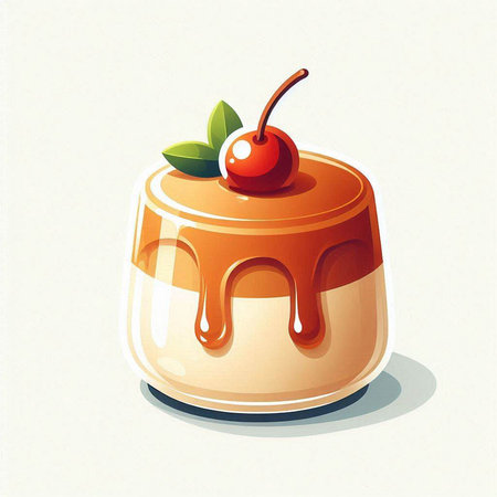 Vector illustration of chocolate panna cotta with cherry on top.のイラスト素材