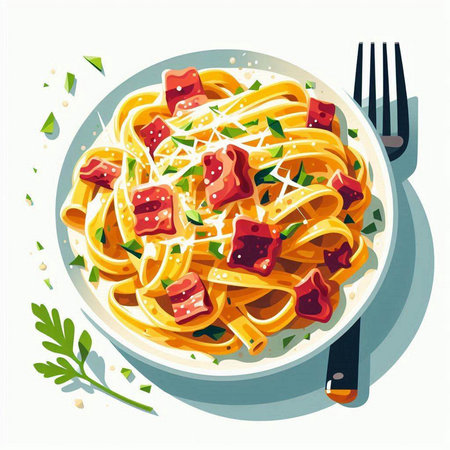 Spaghetti with tomato sauce and parmesan cheese. Vector illustration.のイラスト素材