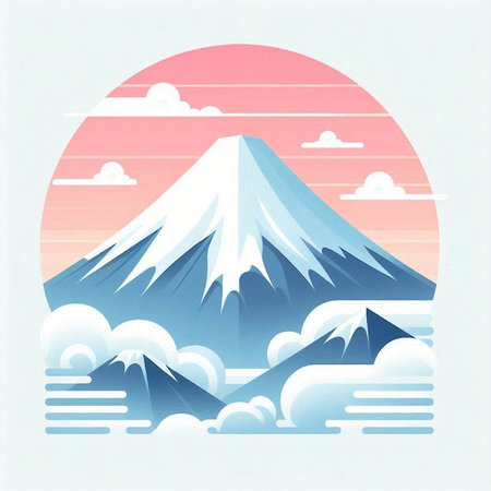 Mountain Fuji New Year's card Japanese paper-cut vector illustrationのイラスト素材