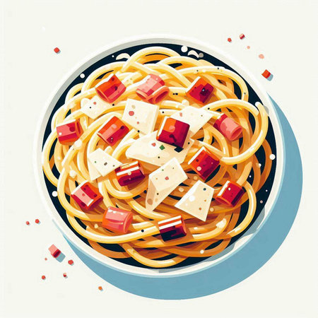 Spaghetti with cheese in a bowl. Vector illustration. Eps 10のイラスト素材