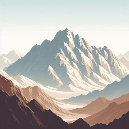 Mountain landscape with snow-capped peaks. Vector illustration.のイラスト素材