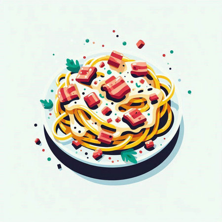 Spaghetti pasta with tomato sauce and parsley, vector illustration.のイラスト素材