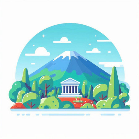 Mt. Fuji in the park. Vector illustration in flat styleのイラスト素材