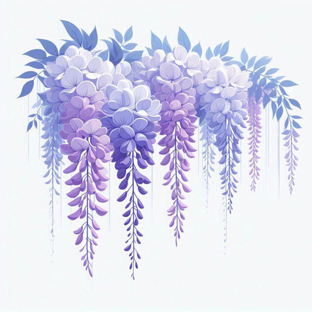 Beautiful floral background with purple wisteria flowers. Vector illustration.のイラスト素材