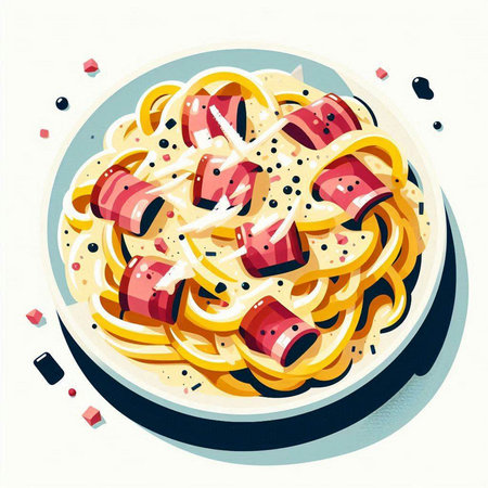 Illustration of Spaghetti Pasta with Tomato Sauce and Sesame Seedsのイラスト素材