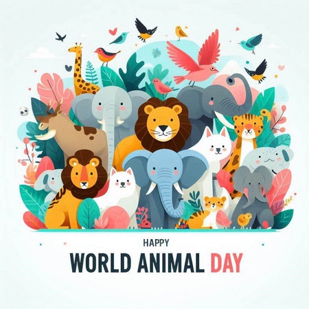World Animal Day. Vector illustration with cute cartoon animals on white background.のイラスト素材