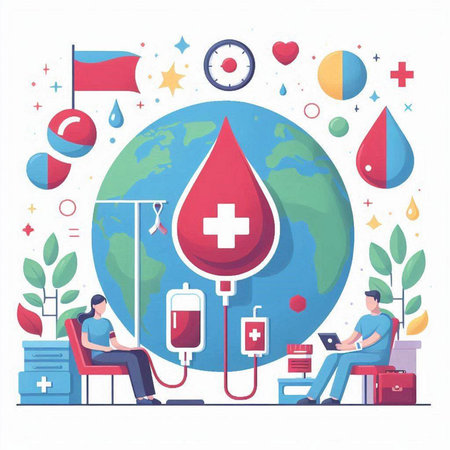 Blood donation concept. Vector illustration in flat cartoon style. World blood donor day.のイラスト素材