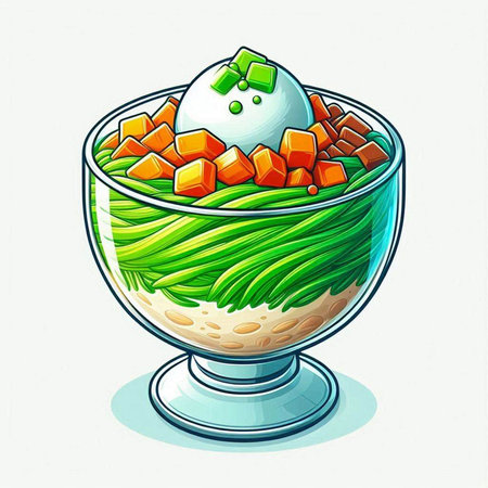 Vegetable salad in a glass bowl. Vector cartoon illustration.のイラスト素材