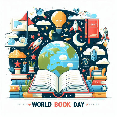 World Book Day. Vector illustration in flat design style. Isolated on white background.のイラスト素材