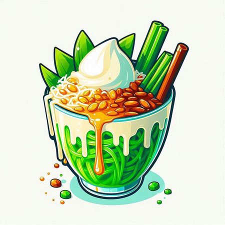 Illustration of a bowl of rice noodles with beans and sour creamのイラスト素材