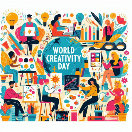 World Creativity Day concept. Vector illustration in flat design style.のイラスト素材