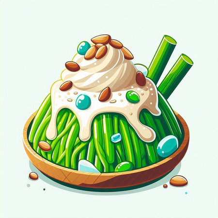 Illustration of a green bean with ice cream on a white backgroundのイラスト素材