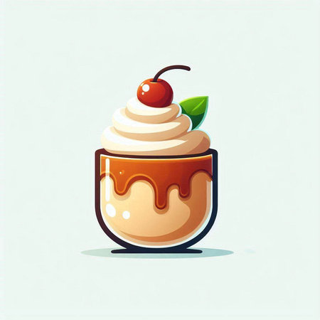 Cupcake with whipped cream and cherry on top. Vector illustration.のイラスト素材