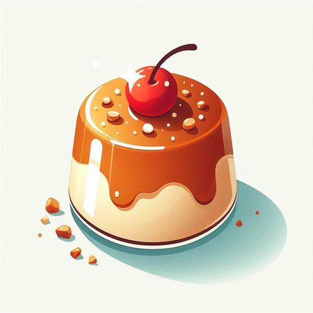 Cake with cherries. Vector illustration of a sweet dessert.のイラスト素材