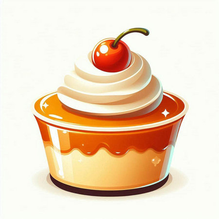 Illustration of a cupcake with cream and cherry on a white backgroundのイラスト素材
