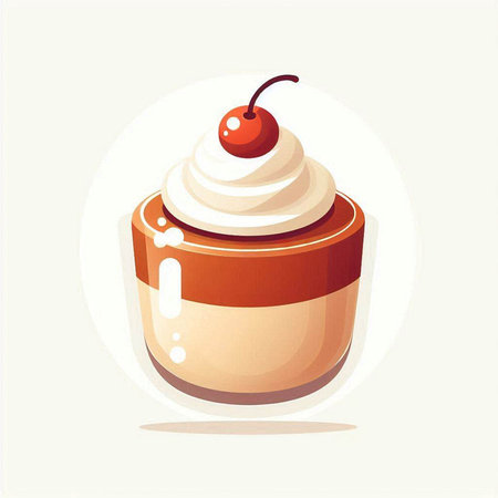 Cupcake with whipped cream and cherry. Vector illustration in cartoon style.のイラスト素材