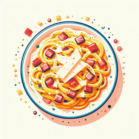 Spaghetti with tomato sauce and sesame seeds. Vector illustration.のイラスト素材