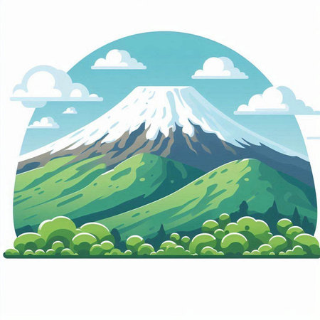 Mt. Fuji in the clouds. Japan. Vector illustration.のイラスト素材