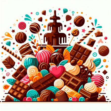 Vector illustration of sweet composition with chocolate candies, candies and sweets.のイラスト素材