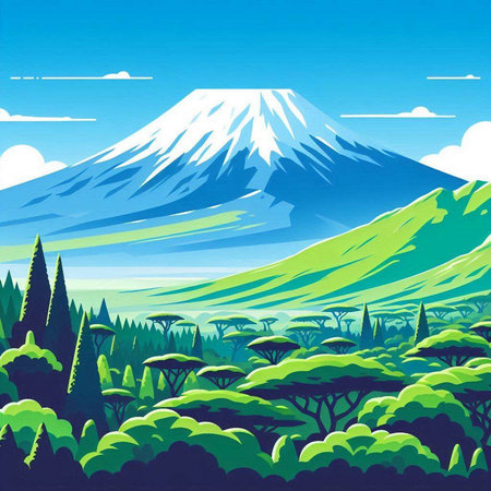 Mt. Fuji and the forest in the morning. Vector illustration.のイラスト素材