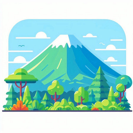 Mt. Fuji in the forest. Vector illustration of a flat design.のイラスト素材