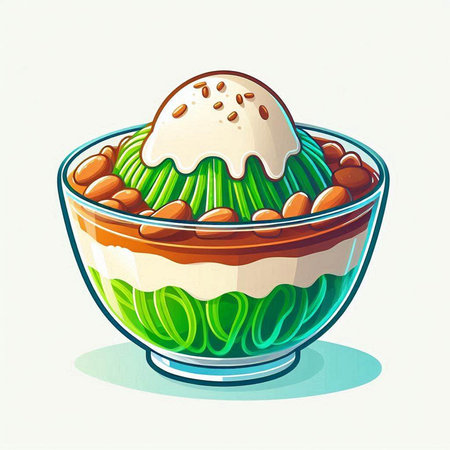 Vector illustration of pistachio ice cream in a glass bowl.のイラスト素材
