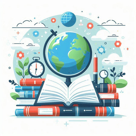 Flat design vector illustration concept of education and learning. Back to school.のイラスト素材