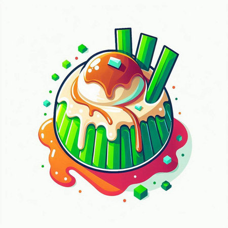 Cupcake with ice cream and caramel sauce. Vector illustration.のイラスト素材
